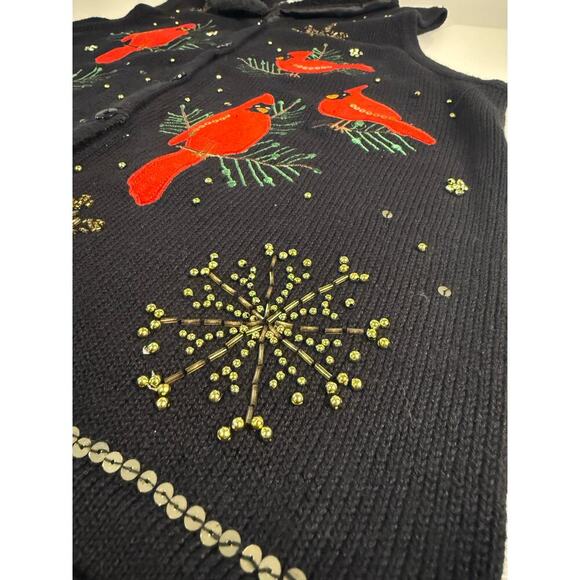 Kim Rogers Christmas Cardinal Button Down Vest with Removable Fur Collar Size PL - Picture 4 of 8
